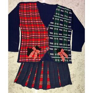VTG Toddler Girls Scottish Terrier Knit Cardigan Skirt Set Sz L by Miniwaves